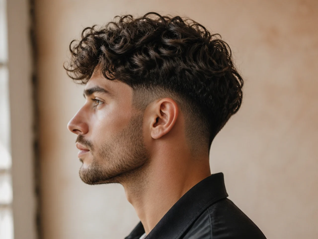 A man with wavy hair and a low taper