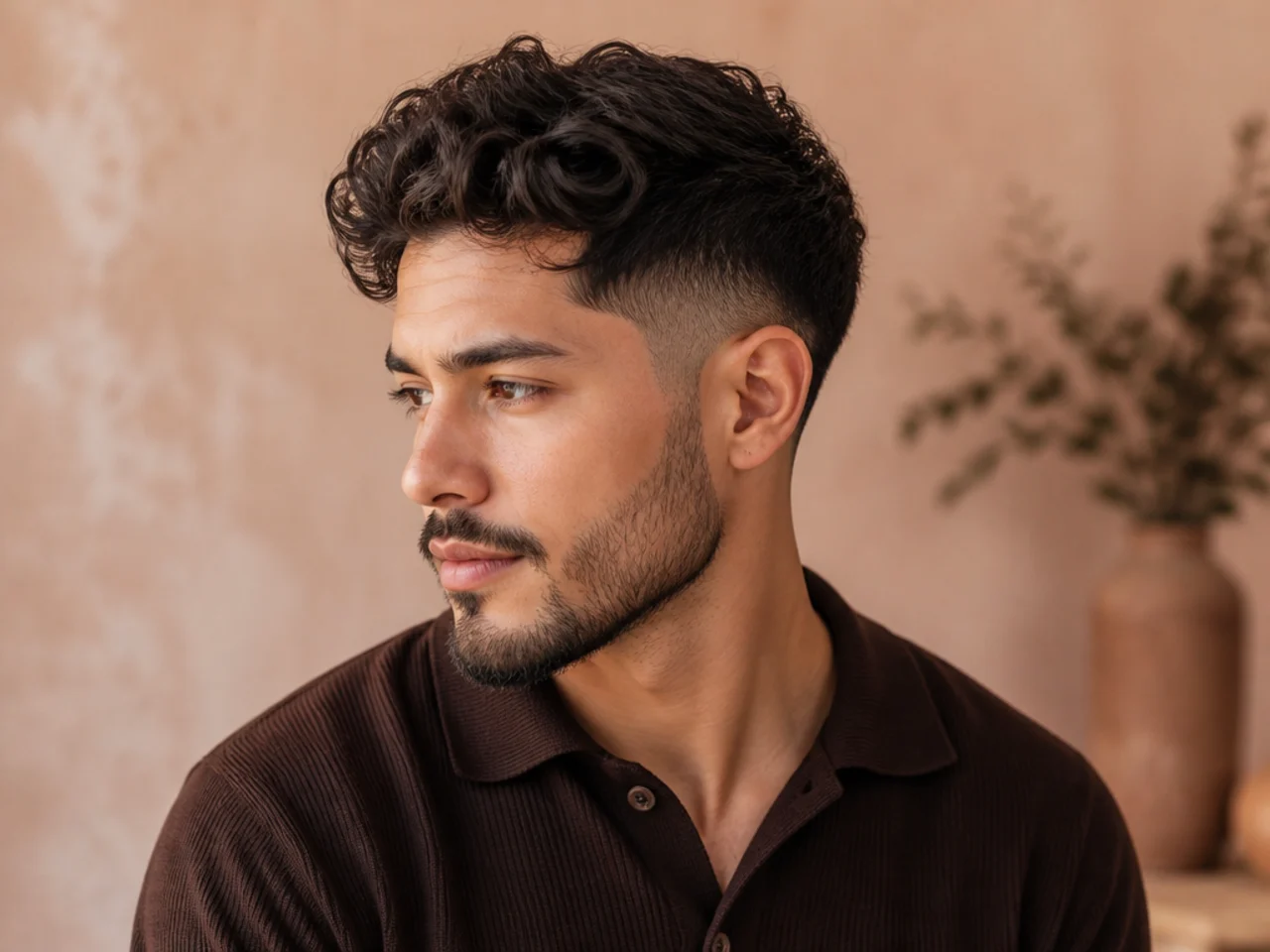Side view of a man with wavy hair