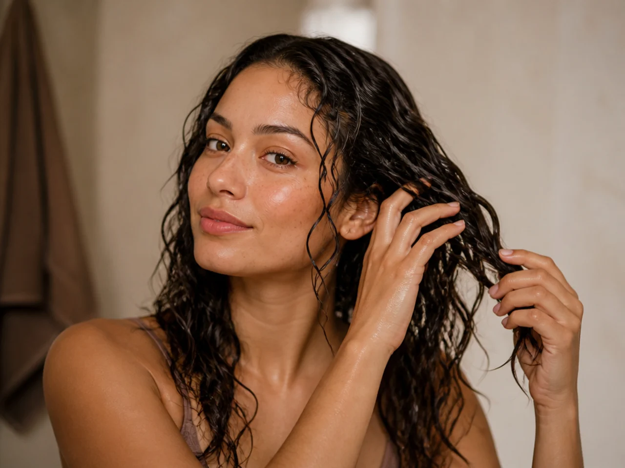 Wavy sections flattened by curly-hair product amounts
