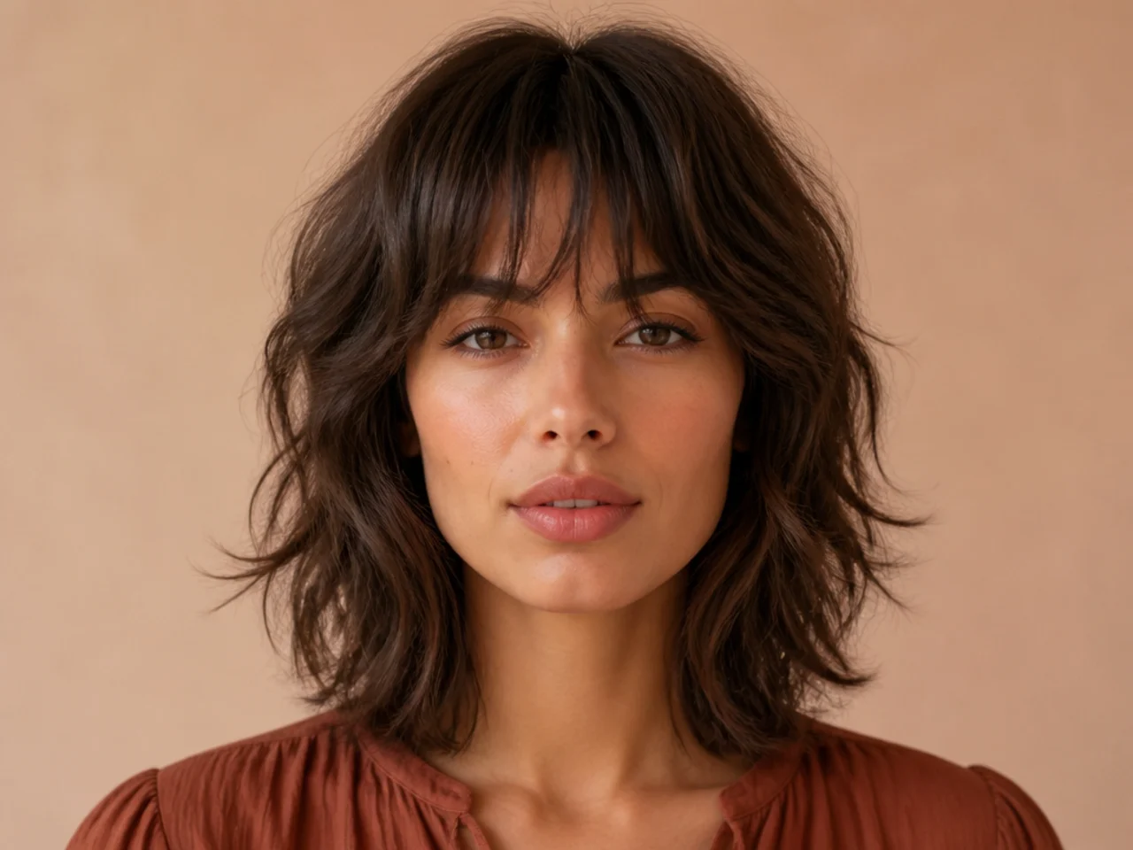 A wavy fringe cut into a shag