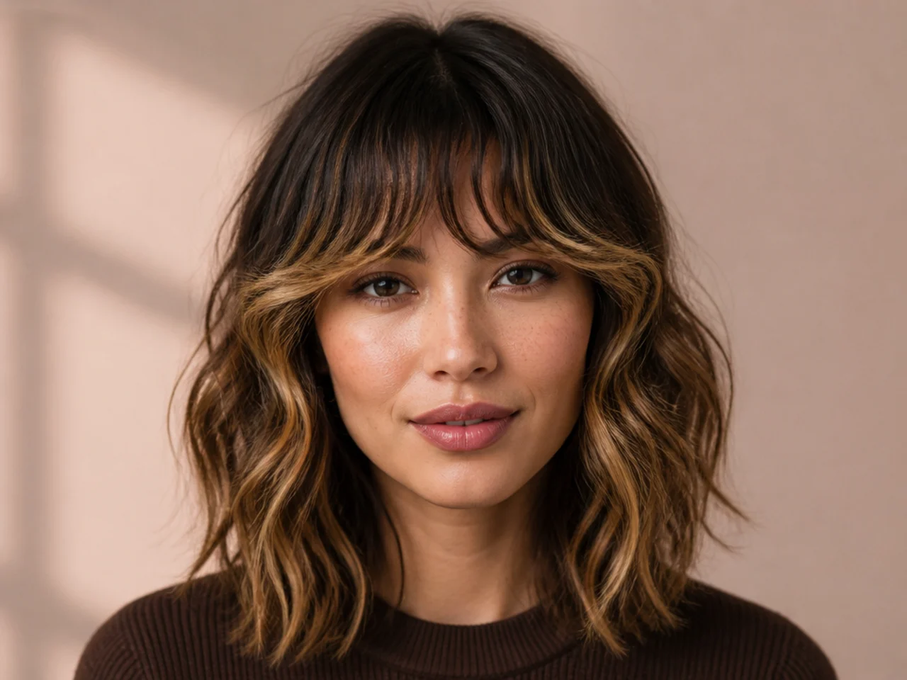 A wavy fringe with lighter pieces at the edges