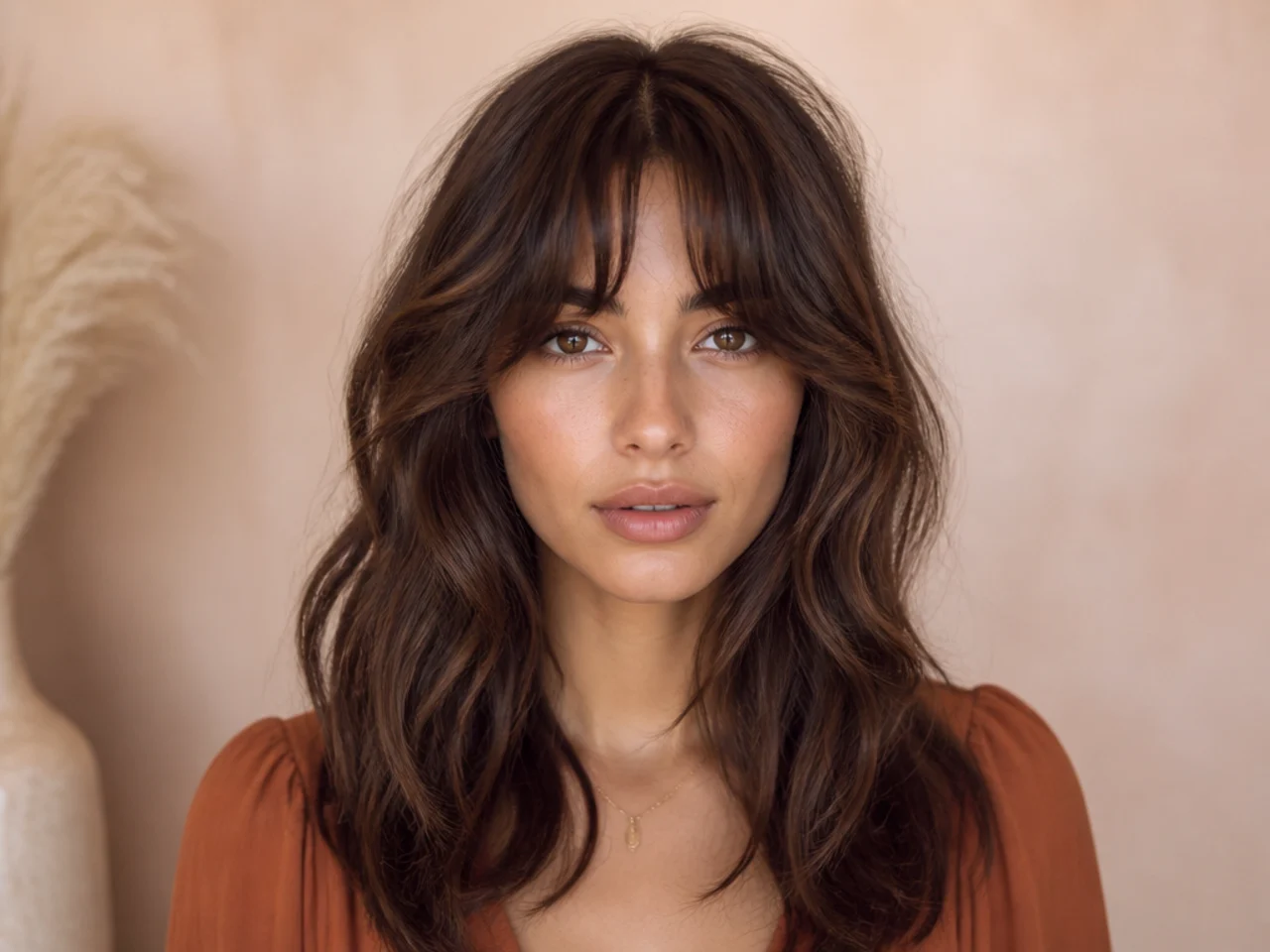 A wavy fringe blending into curtain layers