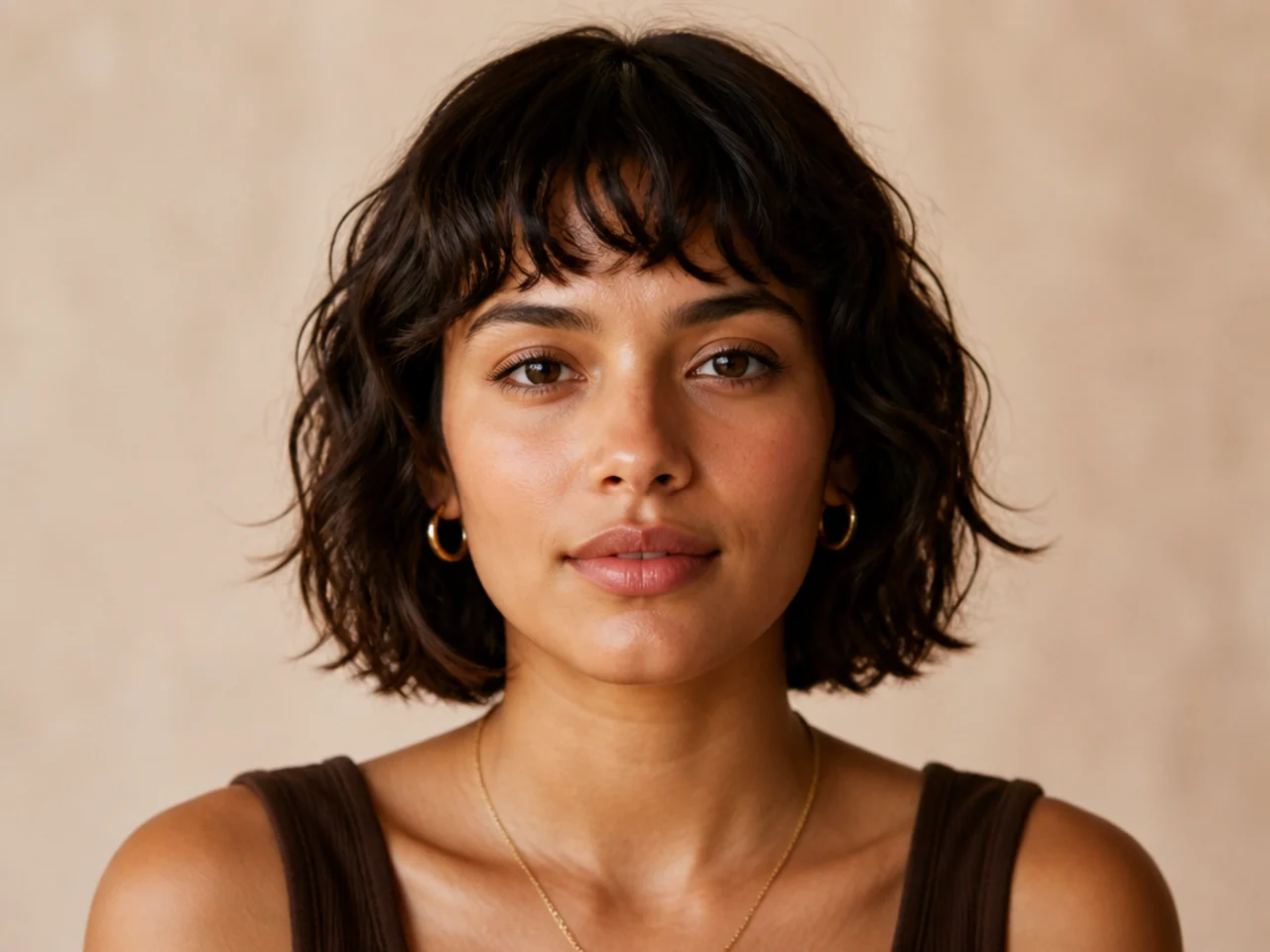 A short wavy fringe above the brow