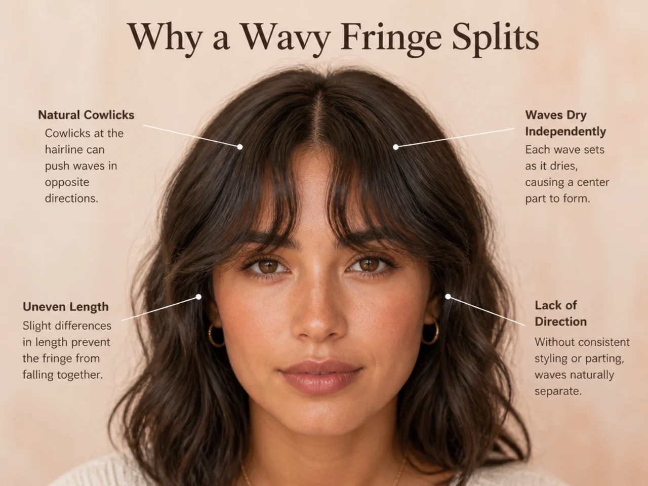 A wavy fringe that has dried apart at the centre