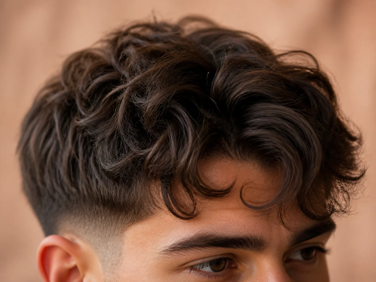 A wavy fringe with a cowlick at the hairline