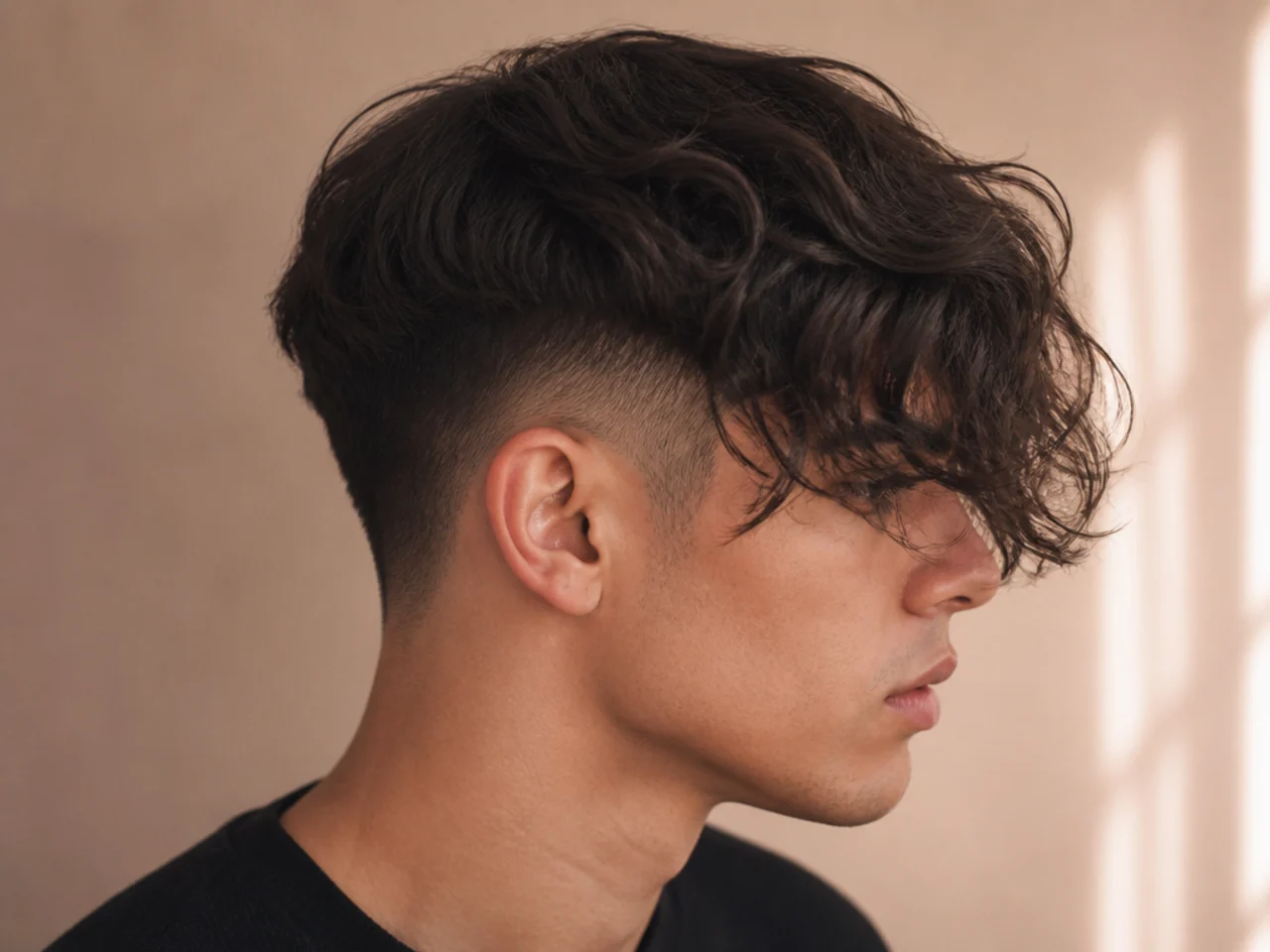 A long wavy fringe falling past the eyes