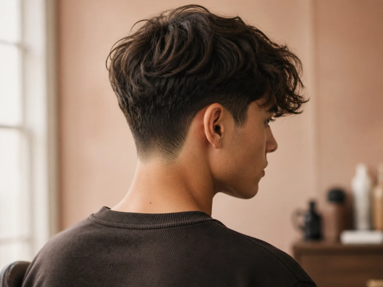 A grown-out wavy fringe with two bends per strand