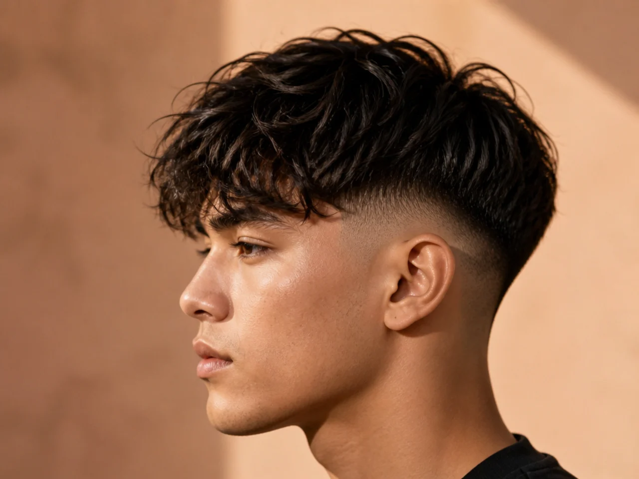 A fine wavy fringe styled with sea salt spray