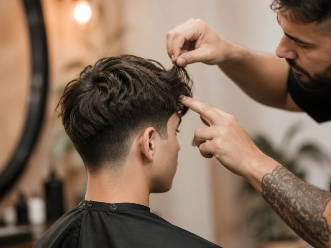 A barber locating the bend point in a wavy front section