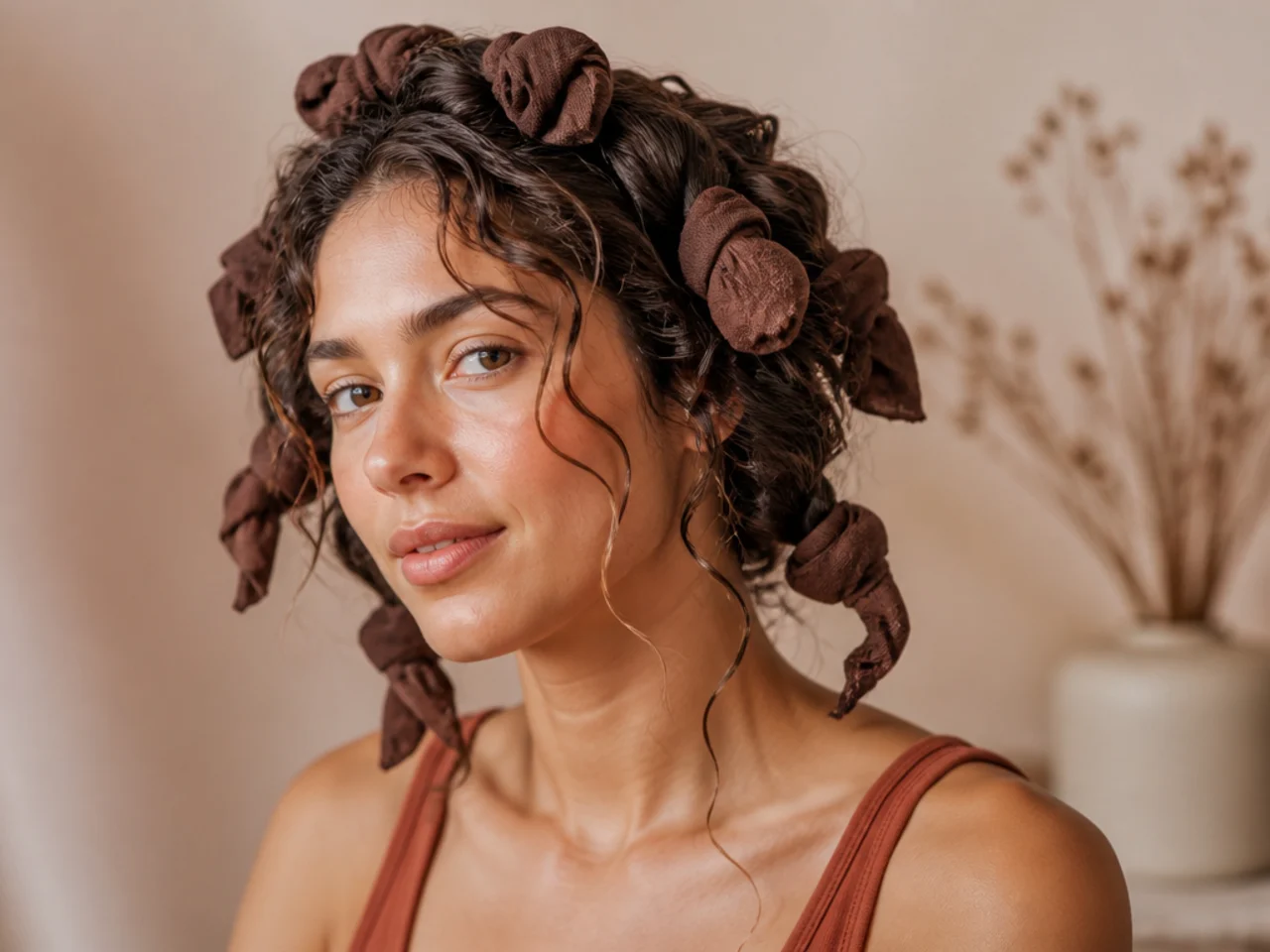 Hair set on fabric rag rolls