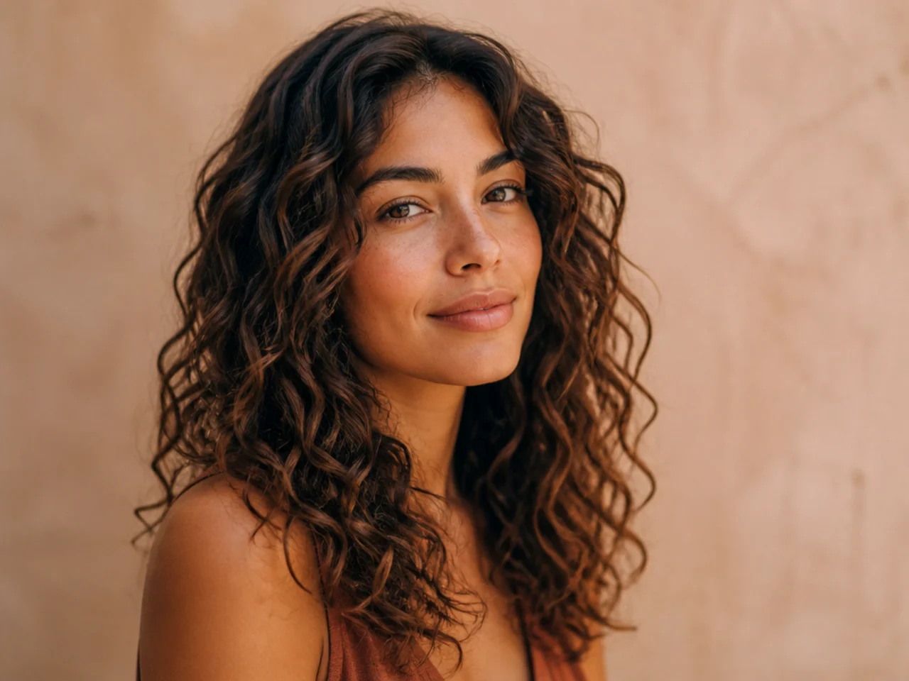 Three-quarter view of settled wavy hair