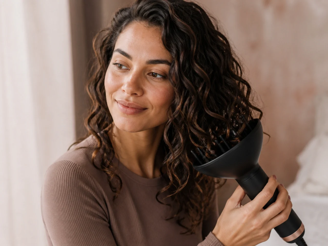 A diffuser cupping hair upward