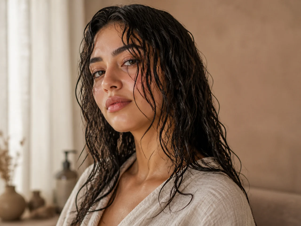 Soaking wet hair before product application