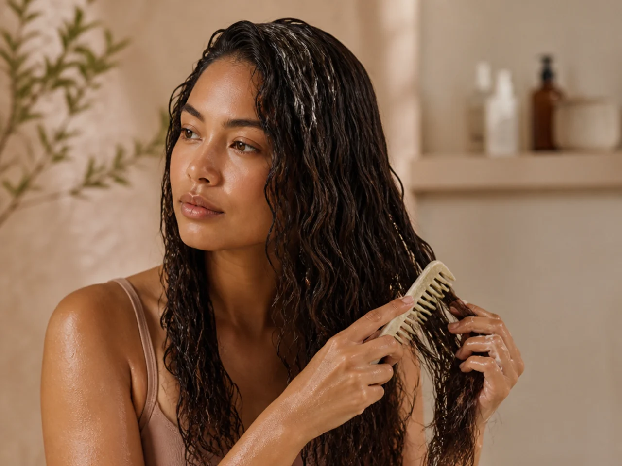 Detangling with conditioner before the final rinse