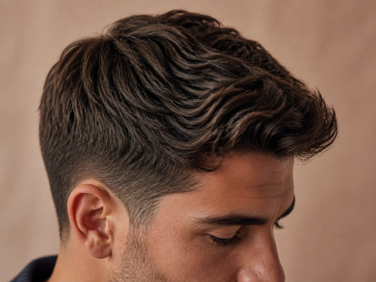 A thick wavy ivy league haircut