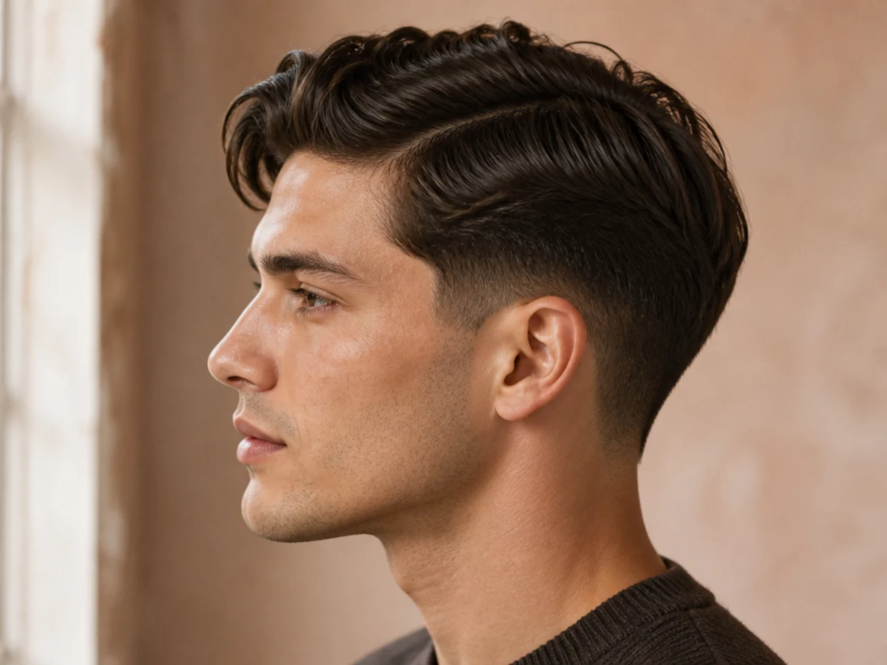 Wavy hair bending away from the scalp at the root
