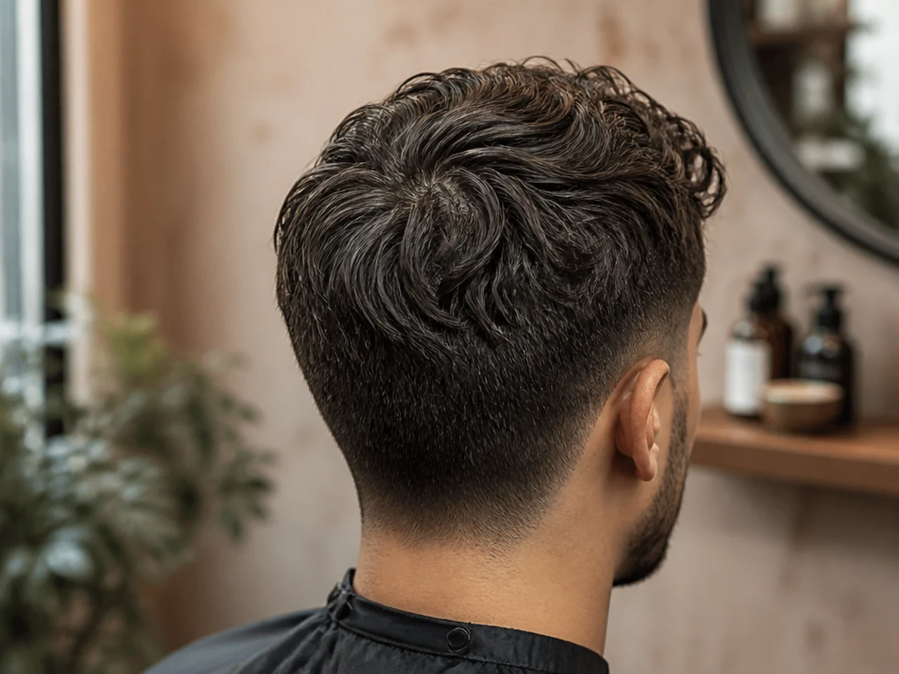 Photographing the crown of wavy hair before a haircut