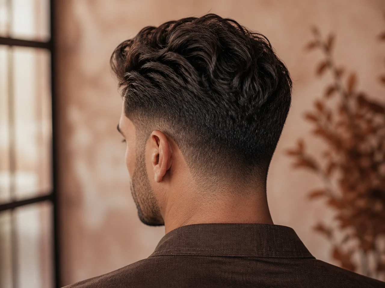 Wavy hair dried forward then swept back