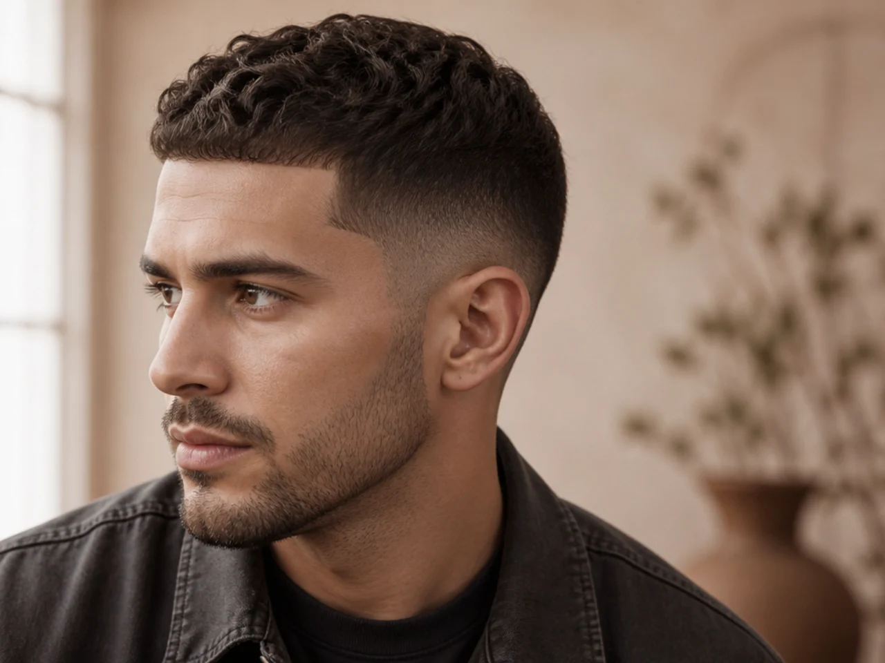 A number three guard cut on wavy hair