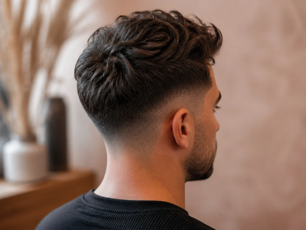 Short wavy hair with the sides clipped and the top left wavy