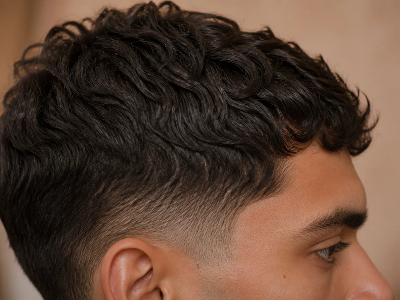Wavy hair at three centimetres showing a single completed bend