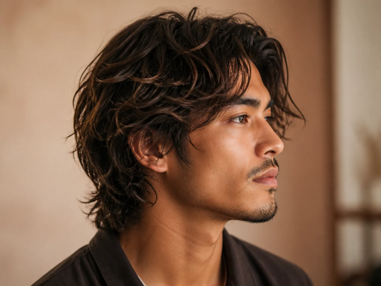 Beach wave wolf cut on sun-lightened 2B hair with tousled crown and salt-spray finish