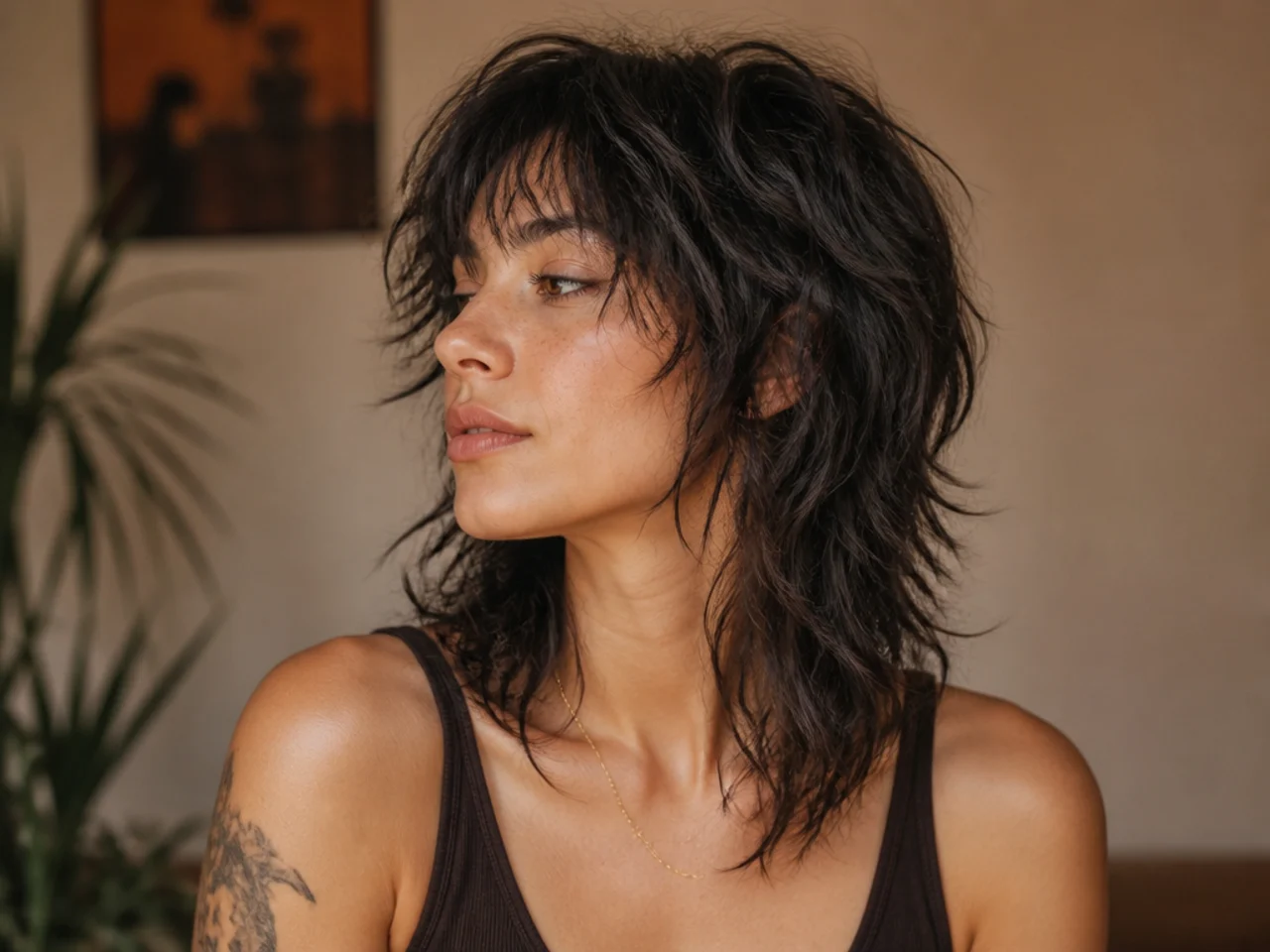 A wavy wolf cut with tapered sides