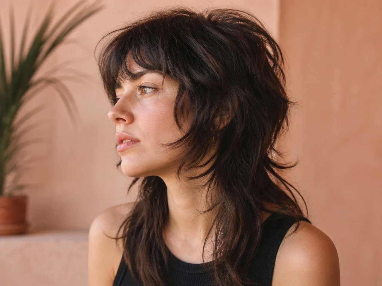 A wolf cut on fine wavy hair with short crown layers