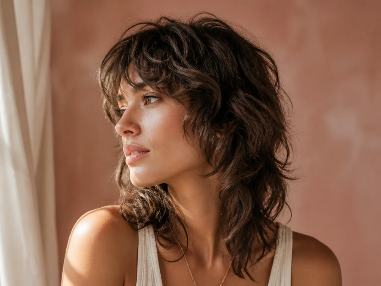 A wavy wolf cut styled with salt spray