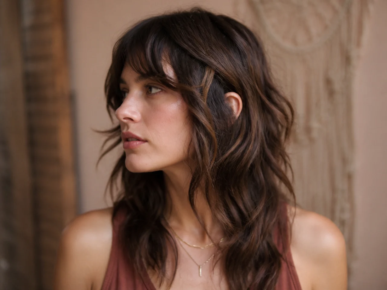 A wavy wolf cut that keeps its shape after wearing a hat