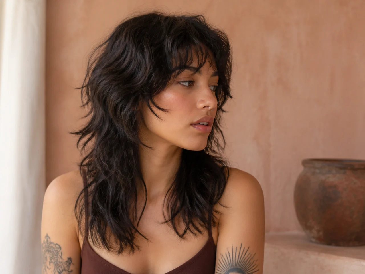 A wavy wolf cut at six weeks with the crown layers grown in