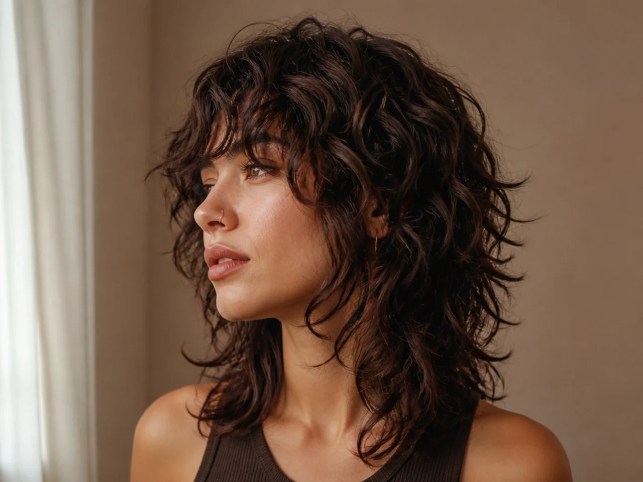 A wavy wolf cut dried with a diffuser attachment