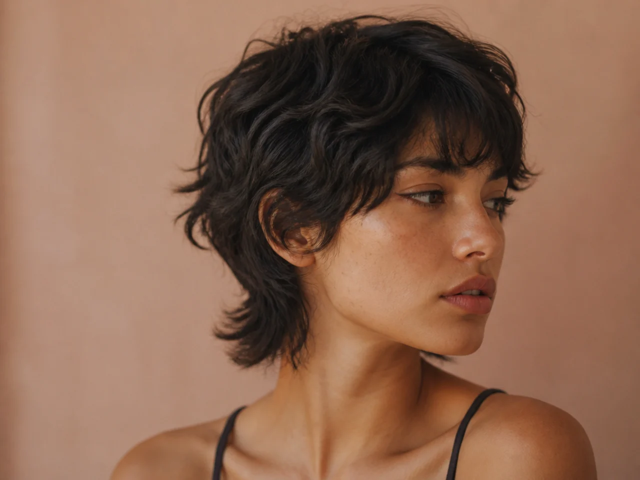 A short wavy wolf cut finishing at the nape