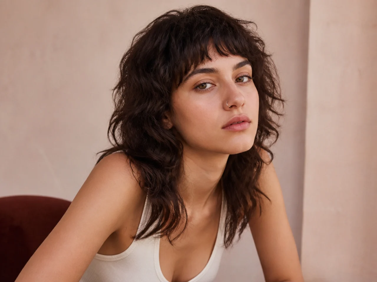 A wavy wolf cut with a short cropped fringe