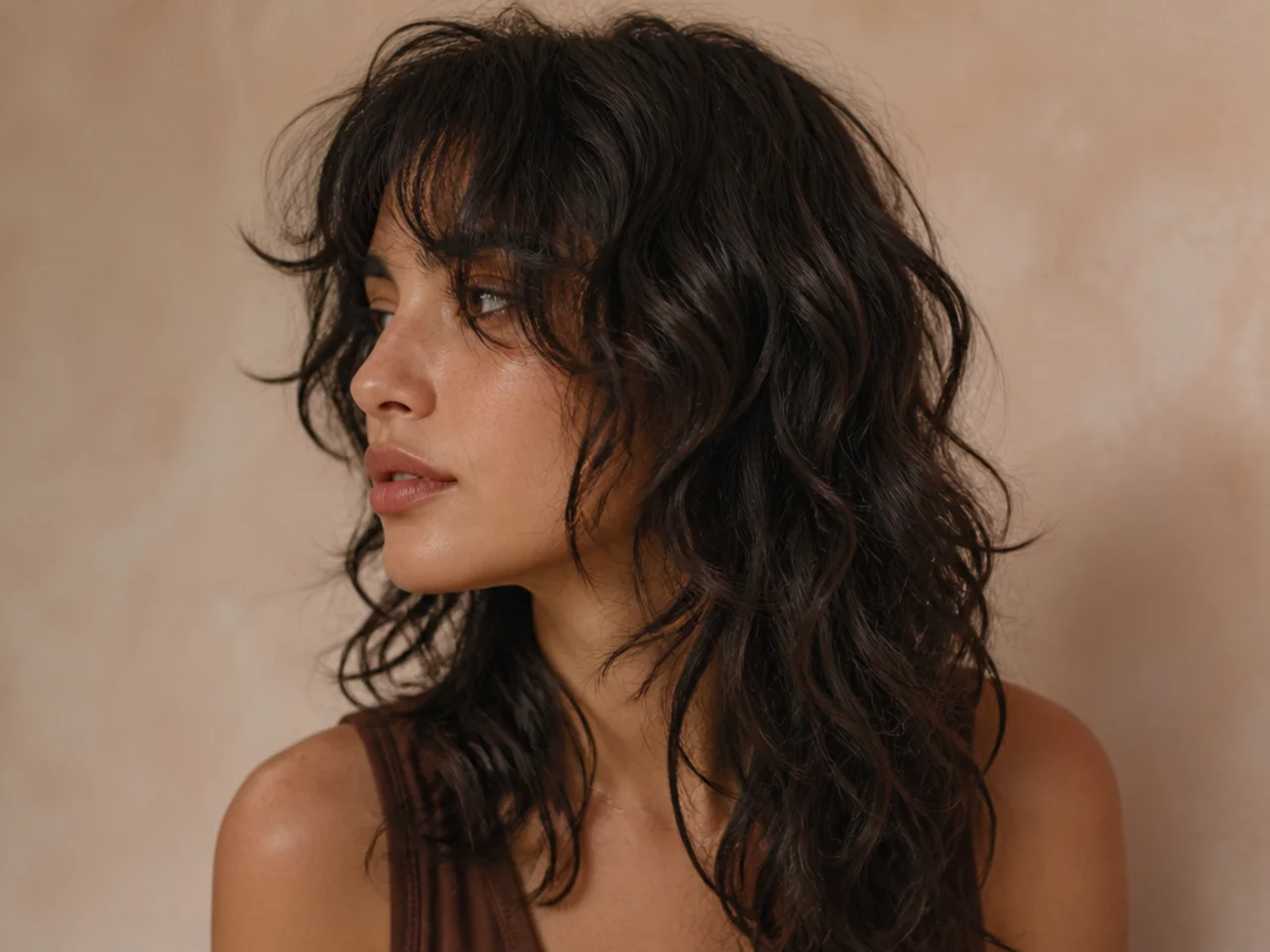 Close view of wave clumping in a layered wolf cut