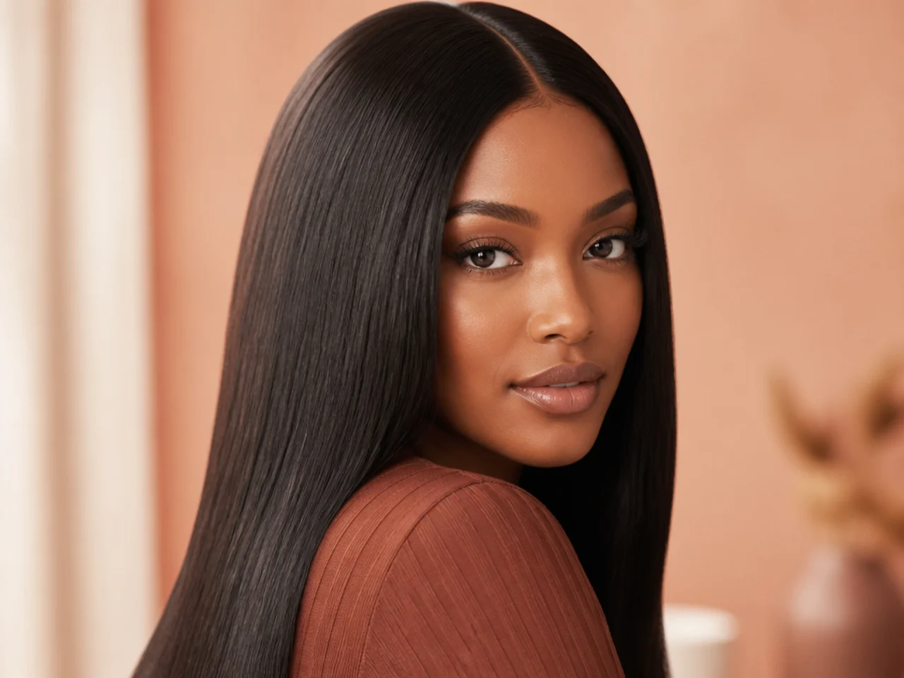 A sleek style on a wig