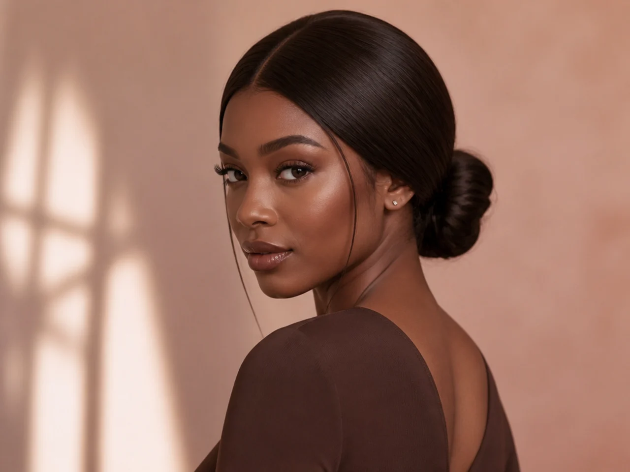 A low bun on a straight wig