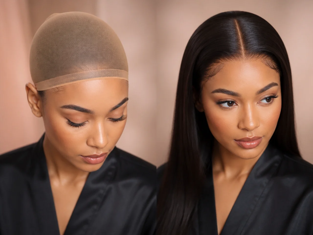 A wig cap compared with a natural hairline