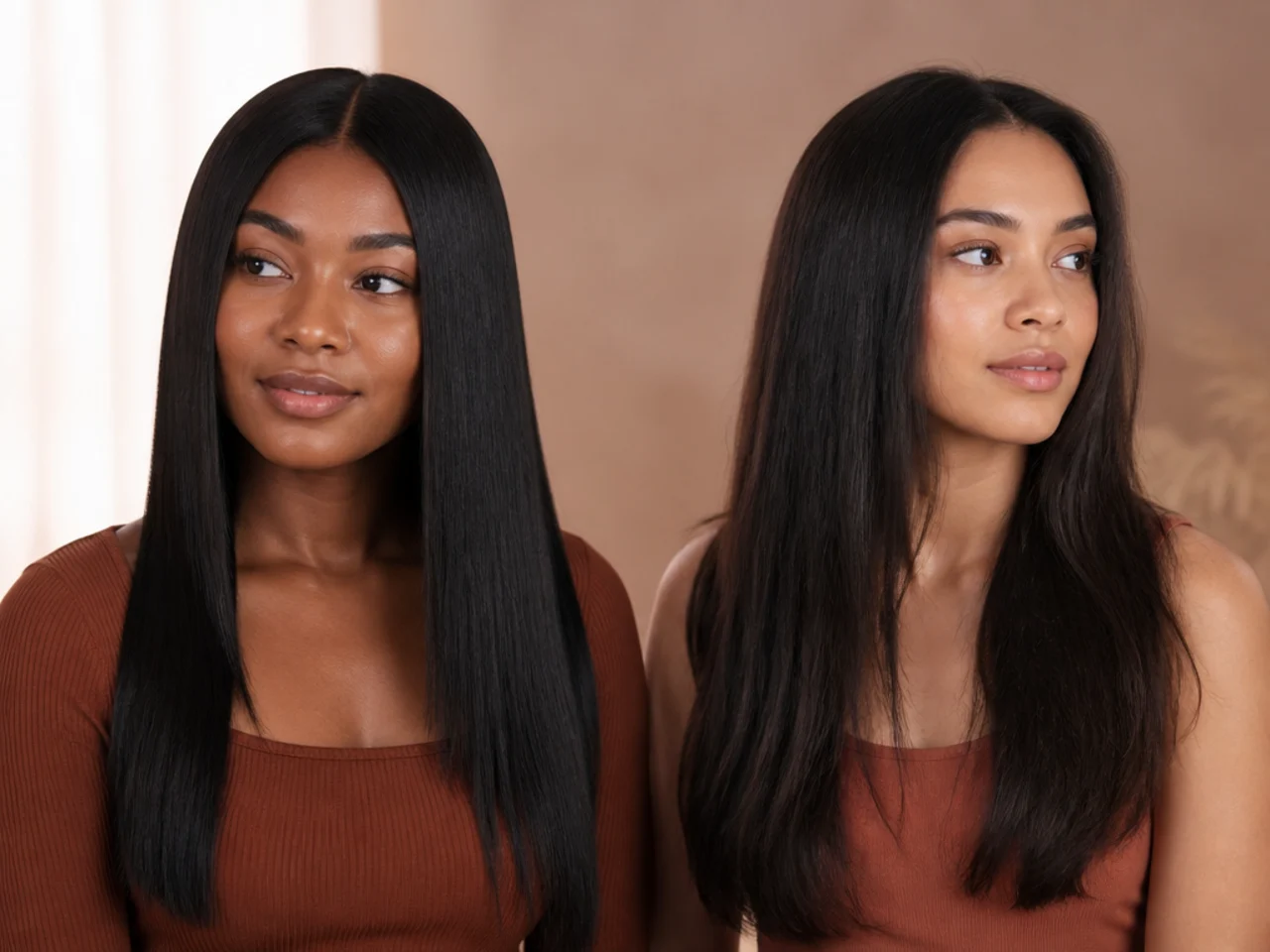 Wig hair beside natural straight hair