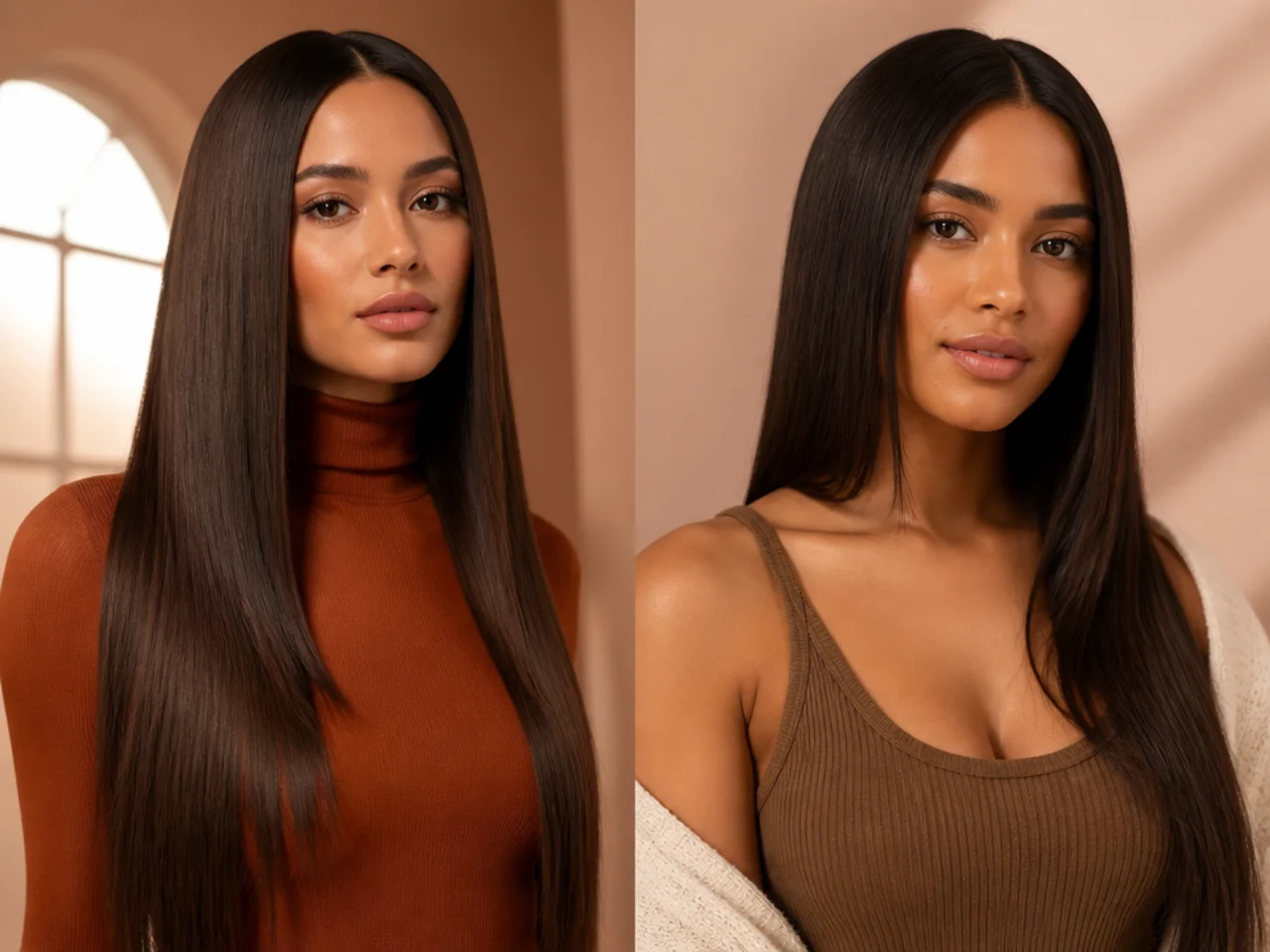 Wig and natural styling compared as a final view