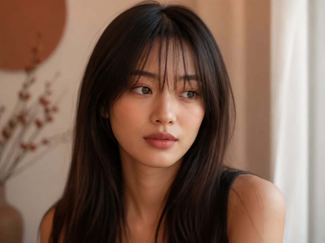 Wispy curtain bangs on fine straight hair