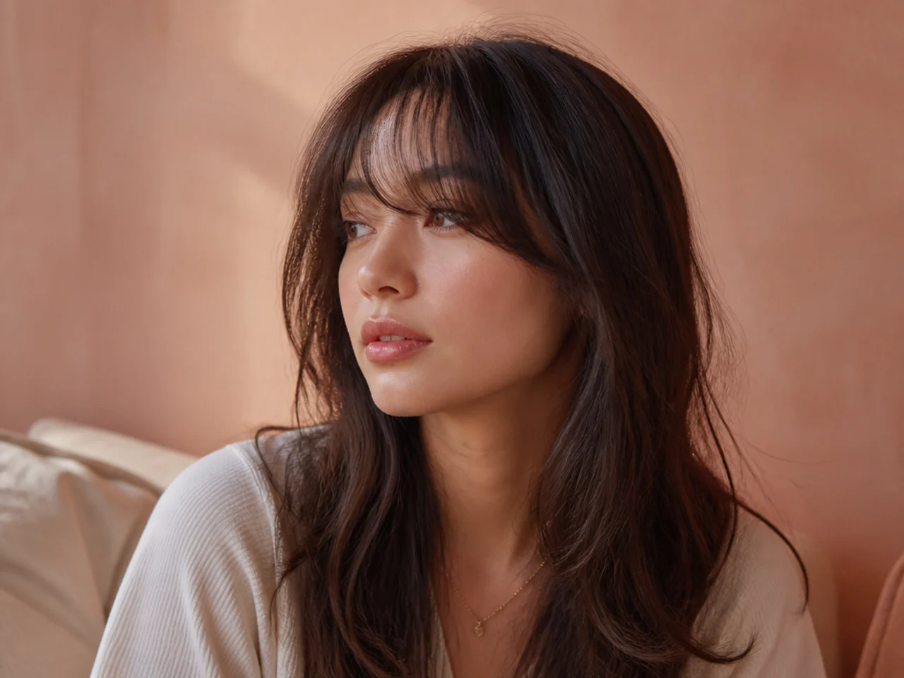 Wispy curtain bangs on fine wavy hair