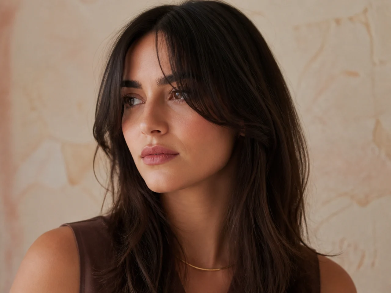Long jaw length wispy curtain bangs