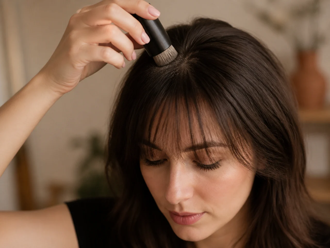 Texture powder being worked into fine fringe roots