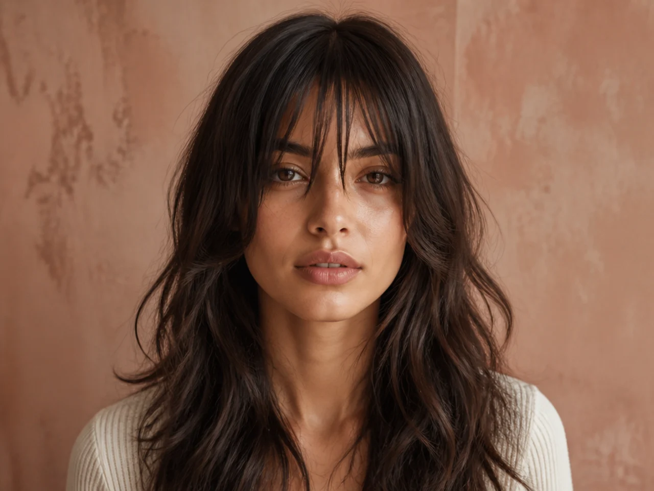 A deeply point-cut wispy fringe