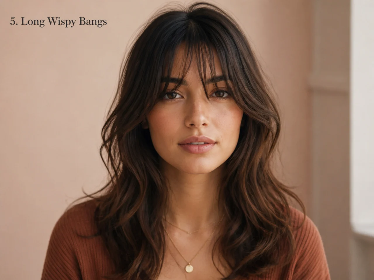 Long wispy bangs at lash level