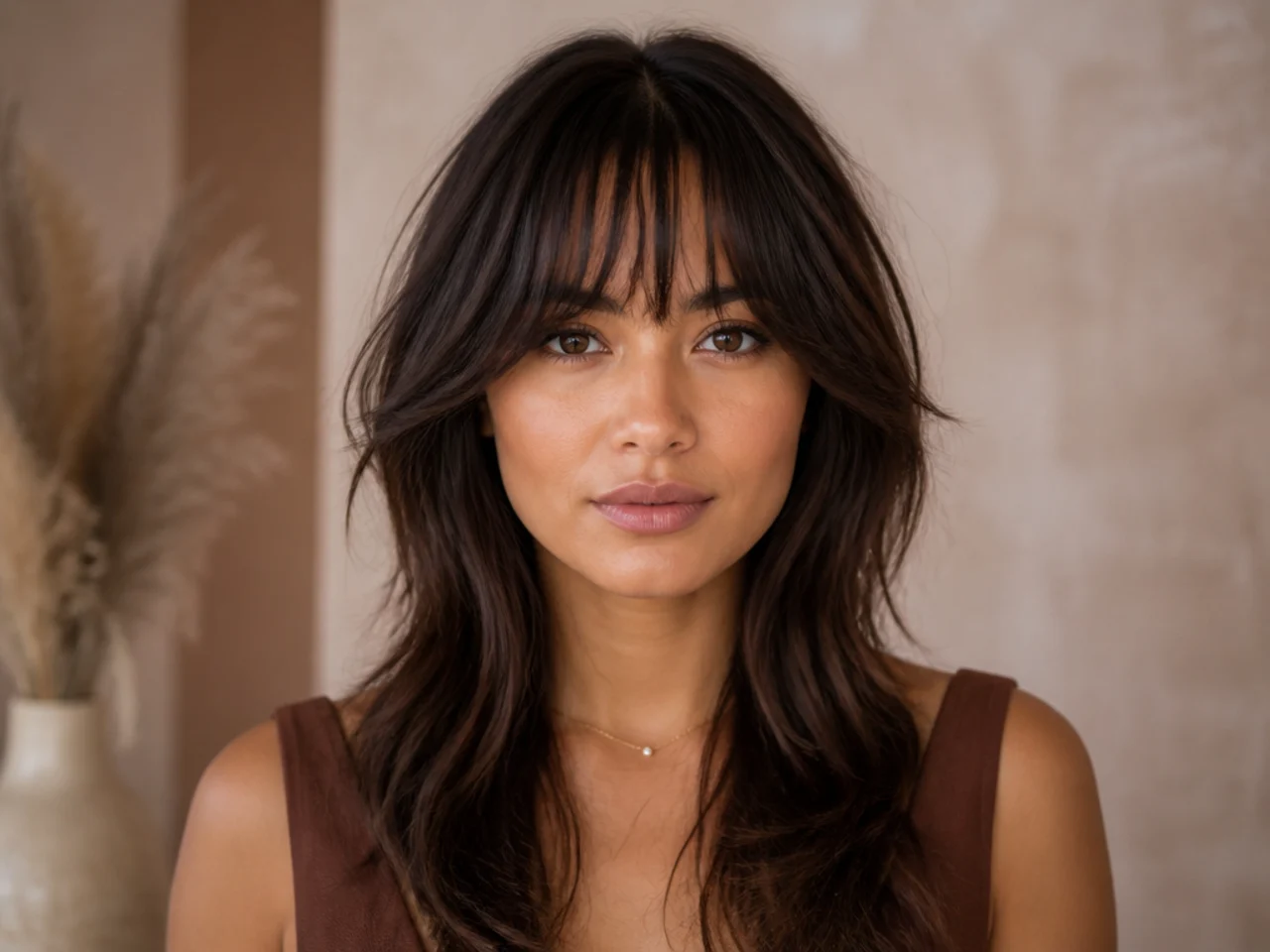 A wispy fringe blending into curtain layers