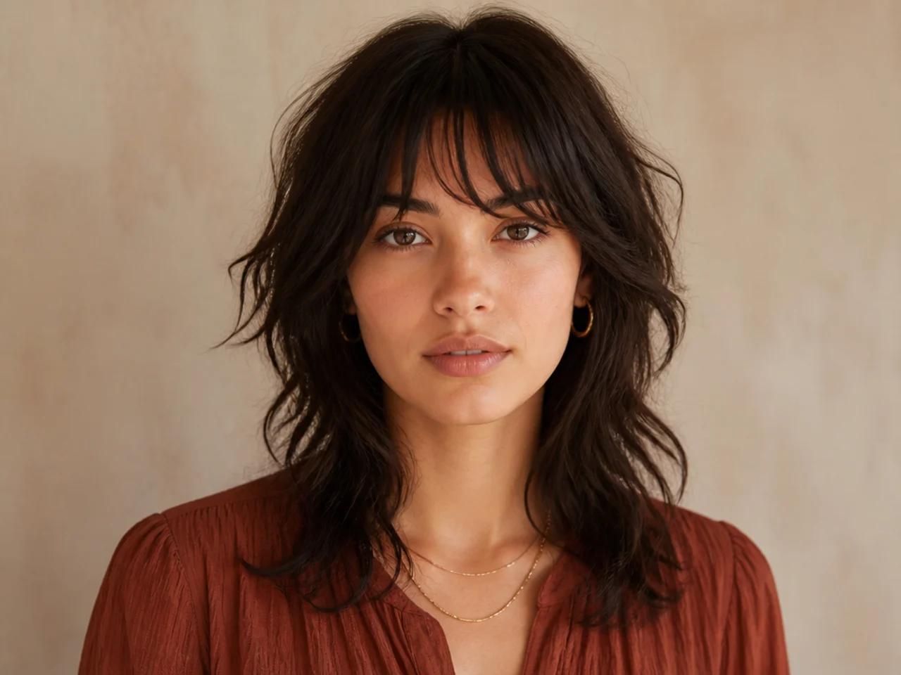A wispy fringe cut into a shag