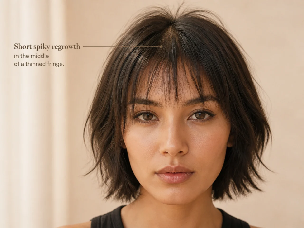 Short spiky regrowth in the middle of a thinned fringe