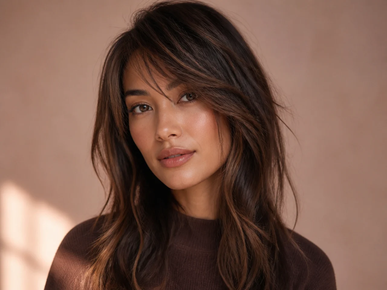 Wispy side swept bangs with face-framing pieces